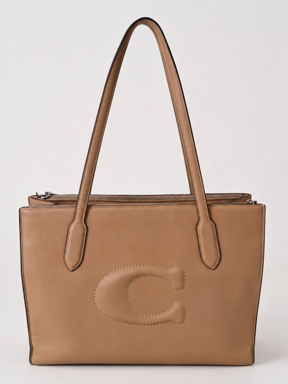 Coach Nina Tote Bag Tan Leather Large Work Laptop Shoulder Bag